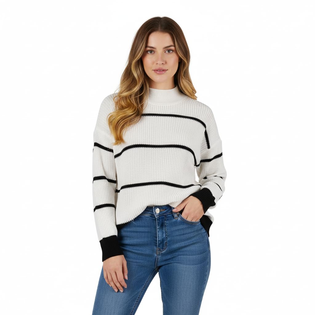 Turtleneck Loose Striped Long-Sleeve Sweater