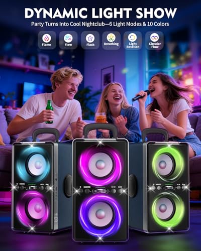 Image of YIER Bluetooth Speaker, 240W Peak Loud Party Speaker with Big Bass, 20H Playtime, TWS, BT5.3, Large Portable Wireless Boom Box with LED Light for Outdoor Backyard Beach Home (Leather Blue)