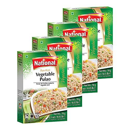 National Foods Vegetable Pulao Recipe Mix 2.45 oz (70g) South Asian Mixed Spice Powder Vegan Pilaf Seasoning Traditional Food Box Pack Pack of 4 70g (Pack of 4)