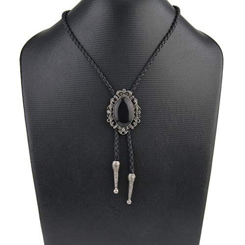 Image of GelConnie Bolo Tie for Men Women Western Cowboy Turquoise Leather Necktie | Natural Stone Bolo Tie Necklace for Women Rodeo Cowboy Leather Necktie Native American Western Cowgirl Ties Adjustable Cord