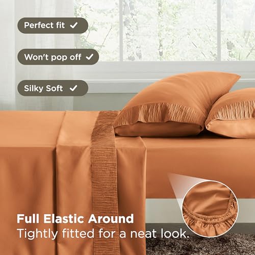 Image of Bedsure Twin Sheets Set - 3 Pieces Soft Twin Bed Sheets - Breathable & Cooling - Hotel Luxury - Easy Care Polyester Microfiber Bedding for Women, Men, Orange