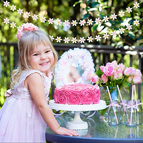 A1Diee 4Pcs Daisy Groovy Boho Garland Felt Artificial White Flower Vines Banner Spring Daisy Party Supplies Fake Flower Garlands Aesthetic Indoor Outdoor Decoration For Wall Patio Nursery Home Room #TOP4