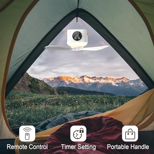 Portable Camping Fan, 7200 mAh Tent Fans with LED Light, Remote Control, Detachable Blades Timer, 4 Speeds 3 Brightness USB Rechargeable Camping Fan for Tent Car Picnics Travel - Image 6