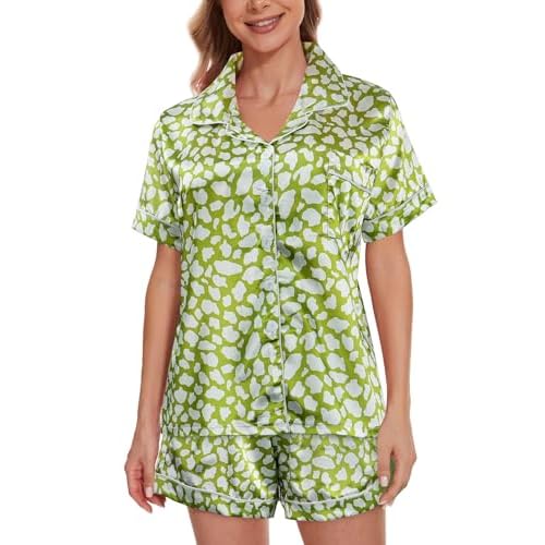 VENTELAN Women's Pajama Set Plus Size Super-Soft Short Sleeve Top With Shorts Two-piece Pjs Set Large Green-short
