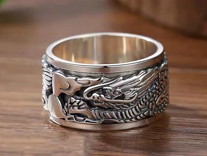 Mnyixsi 925 Sterling Silver Dragon Cool Ring for Men, Norse