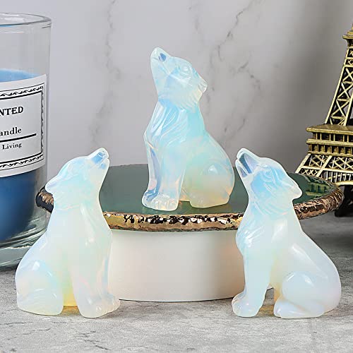 Artistone Opalite Crystal Wolf Statue 2.0 Inch Hand-Craved Wolf Figurine Animal Carvings Sculpture Healing Stone For Reiki Meditation Home Decor Gifts #TOP4
