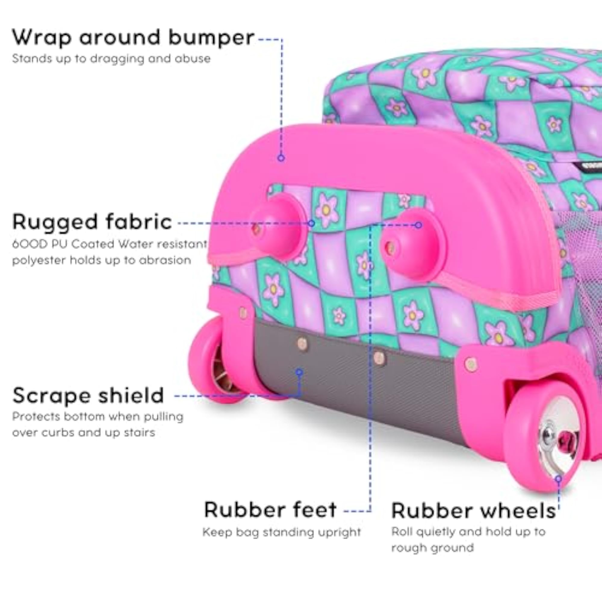 J Sunrise Kids Rolling Backpack for Girls