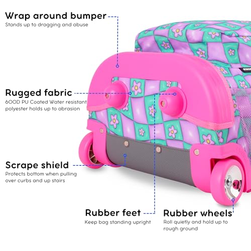 Image of J World Sunrise Kids Rolling Backpack with Wheels for Girls Boys, Roller Bookbag for School, 18 x 13 x 9 Inches, Puffy Flower
