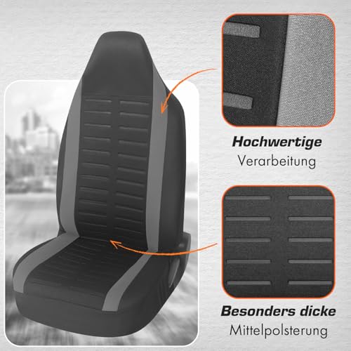 Upgrade4cars Autositzbezüge Set für Pilotensitze | Autositzbezug für die Vordersitze in Grau | Autoschonbezüge Universal mit integrierter Kopfstütze | Autozubehör Innenraum Deko