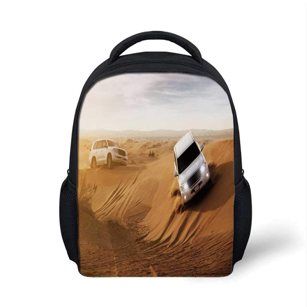 Kids School Backpack Sports Decor Stylish,Race in African Desert Safari Adventure Exotic Hobby Activity Picture for School Travel,9.4"L x 3.5"W x 12.2"H