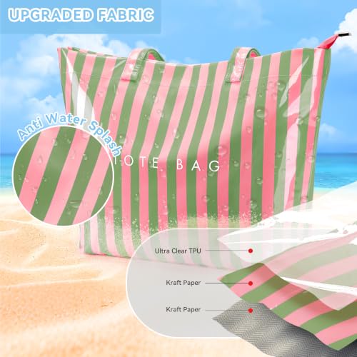 Image of KALIDI PVC Zipper Tote Bag, Jelly Kraft Paper Beach Bag Large Hobo Carry All Travel Shopping Handbag Plastic Shoulder Bag