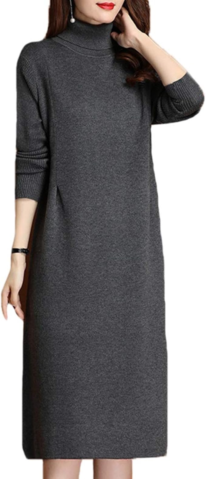 Amazon Co Jp ワンピース レディース ニット タートルネック ゆったり ニットワンピース Aライン 上品 カシュクール 体型カバー セーター インナーワンピース 着やせ エレガント 春 秋 冬 セーターワンピース 服 ファッション小物