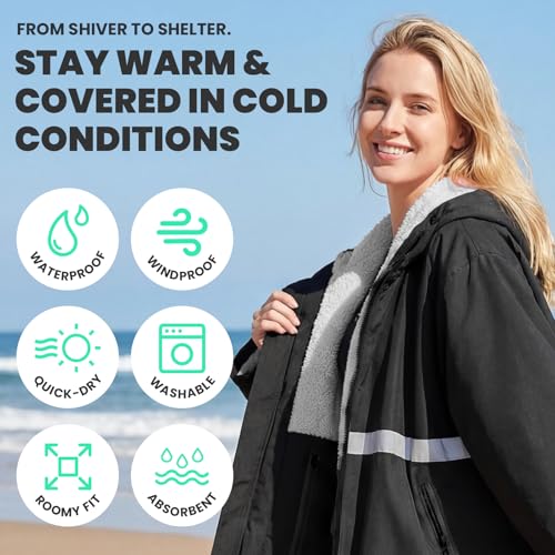 Image of Owntop Swim Parka Adult Kids | Waterproof & Quick-dry | 2-Way Zipper | Oversized Hooded Changing Robe for Beach Pool