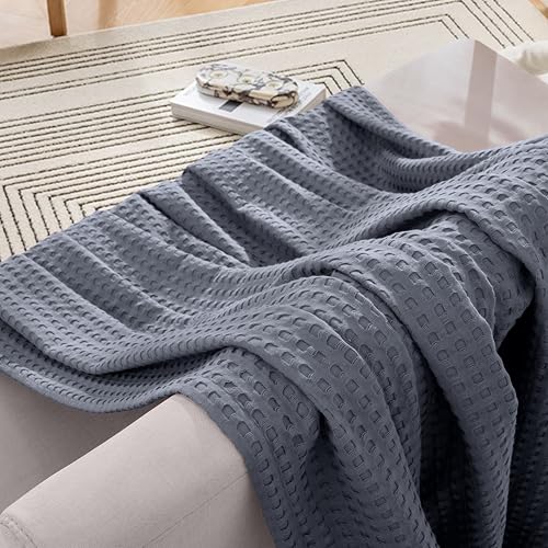Image of Elegant Comfort Premium 100% Cotton Waffle Blanket - Lightweight Breathable Waffle Weave Bed Blanket - Soft and Warm All Season Blanket for Couch, Sofa and Bed, Queen Size 90x90 Inches, Gray