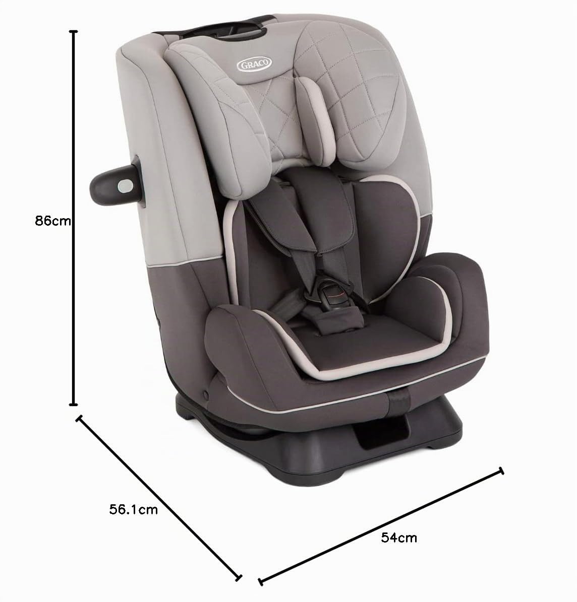 Graco SlimFit™ R129 Reboarder Kindersitz, 40 bis 145 cm, grau, Iron | Rückwärts- und vorwärtsgerichtet nutzbarer Kindersitz ohne ISOFIX, mit Seitenaufprallschutz, ab Geburt bis ca. 12 Jahre