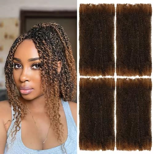 16 Inch 4 Bundles 40Grams Afro Kinkys Bulk Hair for Micro Twist Natural Black Afro Kinky Curly Braiding Synthetic Hair for Locs Repair Micro Locs Springy Twist Crochet Hair for Black Woman # 1B30
