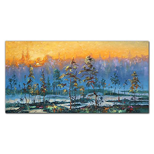 Impression sur verre 100x50cm coucher de soleil de la forêt pour décoration murale moderne