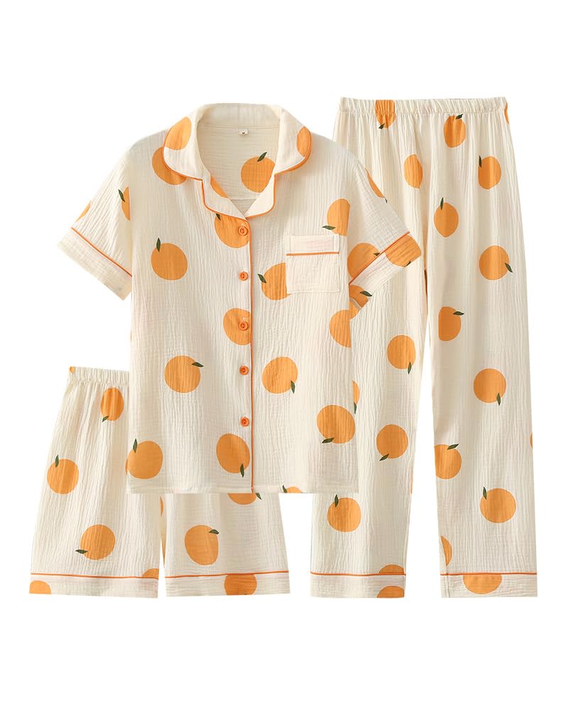 codcm Womens 3pcs Cotton Pajamas Set