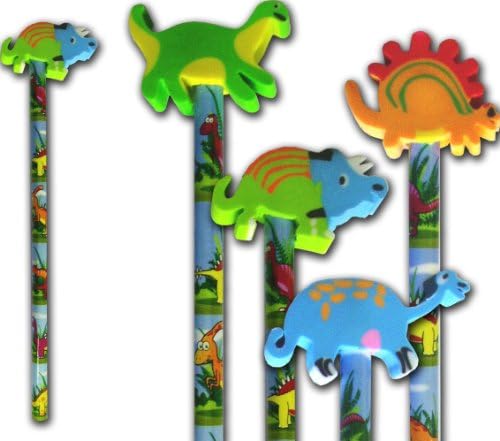 Dinosaur Pencil and dinosaur rubber stationery & party bag filler x 6