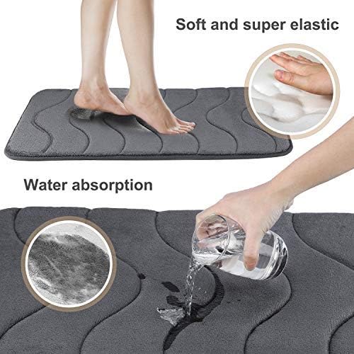 Pretigo Memory Foam Bath Mat 17 X 48 inch Non Slip Soft Large Bathroom Rugs Machine Washable Bathroom Carpet for Bath Room,Dary Grey