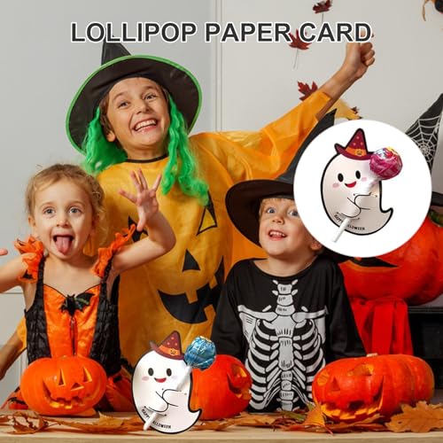 Myluatye 50St Lutscher-Karte,Lutscher Dekokarten,Halloween-Lutscherkarten,Halloween Partyzubehör,Geister Muster Lutscherkartenverzierung,Kinder Geschenk,Heim-Party-Dekorationen