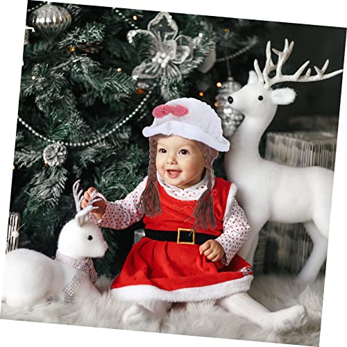 1pc Bowknot Warm Lovely Newborn Creative Photography Cap Accessories Handmade Girl Winter Infant Hat Prop Fashion Wig Braided Photo Woolen for Knitted Baby Earflap Autumn White2