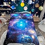 Galaxy-Bettwäsche-Set, Sternenhimmel, Sternenhimmel, Doppel-Bettwäsche-Set, Planet, Bettdeckenbezug für Jungen & Mädchen, Kinderzimmer, Dekoration, Milchstraße, Weltraum, Tagesdecke mit 2