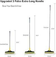 Vista 2 de Cepillo de limpieza 2 en 1, cepillo para lechada, raspador, 3 postes de 47.6 pulgadas, cepillo de limpieza para suelos con mango largo, cepillo