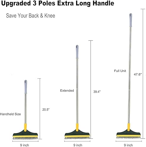 Miniatura 2 de Cepillo de limpieza 2 en 1, cepillo para lechada, raspador, 3 postes de 47.6 pulgadas, cepillo de limpieza para suelos con mango largo, cepillo de