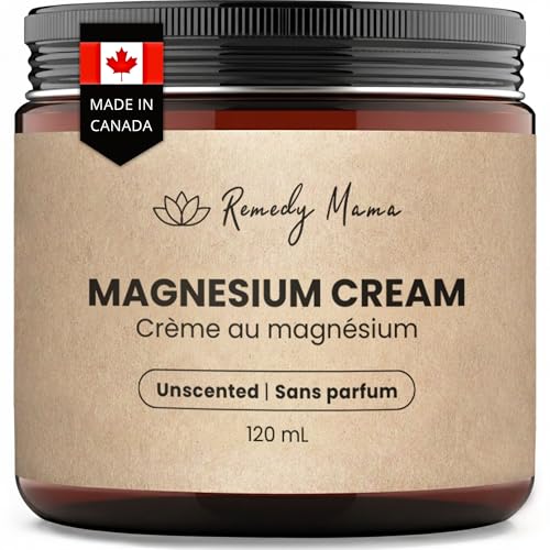 Remedy Mama Magnesium Cream for Sleep, Cramps & Muscle Relief – Natural Blend with Hemp Seed, Jojoba, Mango & Shea Butter – Kid-Safe & Skin-Friendly – Unscented – 120 ml Glass Jar – Made in Canada