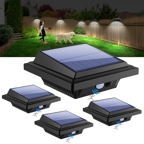 Keenzo Lot de 4 lampes de gouttière solaires à 25 LED avec capteur IRP, Noir, lumière blanc froid 2 W