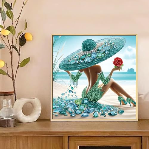Image of AiYuanzsh Special Shape Diamond Painting Kits for Adults, Beach Beauty 5D Crystal Rhinestone Diamond Art Painting Canvas, DIY Paint by Diamonds Unique Craft Kits, Relaxing Craft for Home Decoration