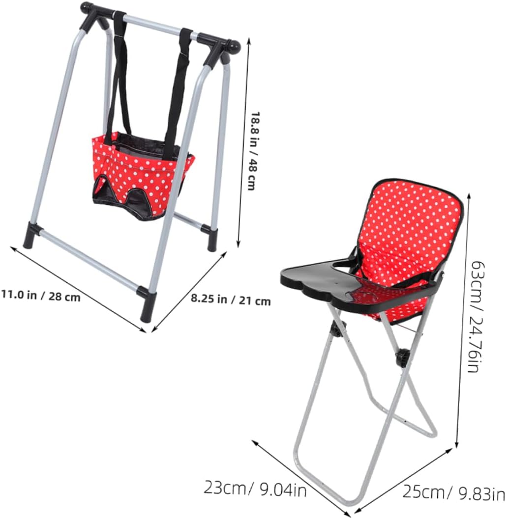 2Pcs Doll High Chair and Swing Set Doll Accessories for Playtime Realistic Role Play Tools for Imaginative Fun for Dollhouse and Nursery Playsets