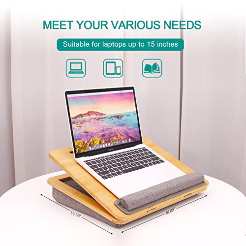 Lap Desk, Coiwai Lap Desk With Cushion, Lapdesk For Laptop Adjustable Tilting Angle, Laptop Stand With Tablet Phone Slot Holder Portable Table Bed Tray For Home Office Couch Notebook Book Bamboo #TOP5