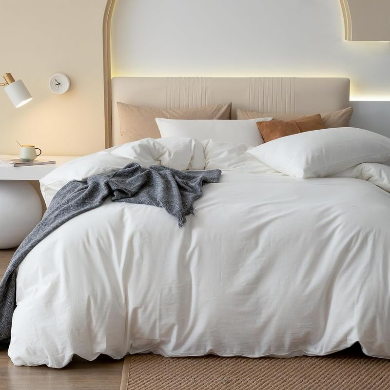 Gezu Biancheria da letto 135 x 200 cm, in cotone bianco crema, 2 pezzi, con certificazione Oeko-TEX®, morbida, copripiumino da 135 x 200 cm e federe da 80 x 80 cm, con chiusura lampo