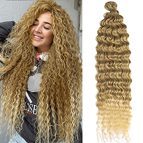 TOP GIRL 30 Inch Ocean Wave Crochet Hair Pack of 3 Ombre Blonde Deep Wave Crochet Hair Extensions Curls curly Wavy Braids Braiding Twist for Black Women