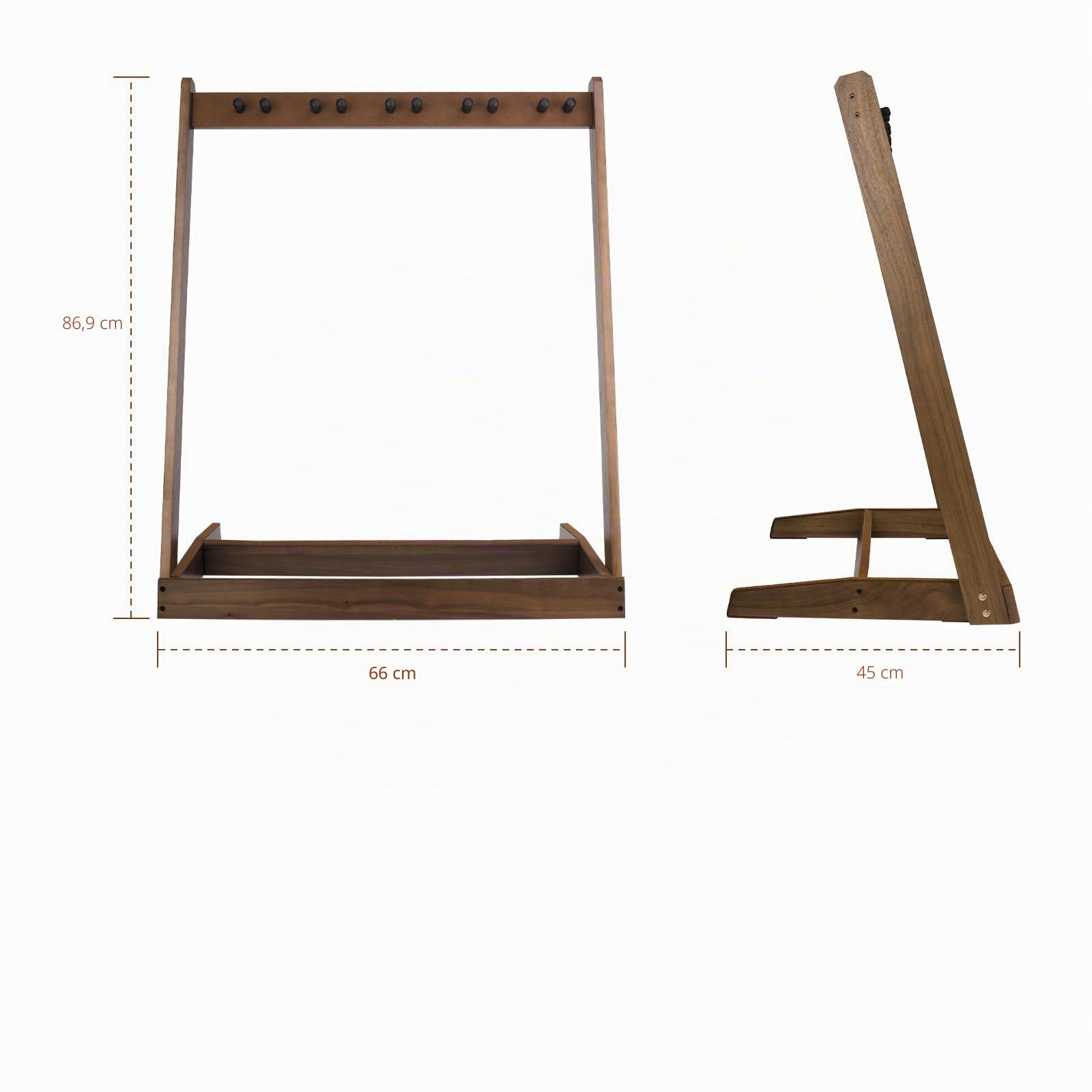 Soporte de madera para 5 guitarras acústicas, eléctricas o bajas, con ranura para púas y espacio para 4 cajas