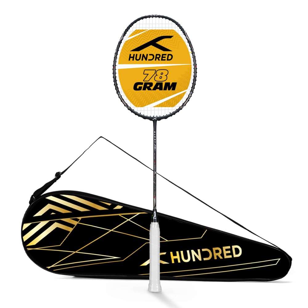 HUNDRED Glory Limited Edition Strung Badminton Racket | Unisex | Material: Carbon Fibre | with Full Racket Cover