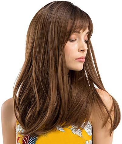 Yeloong Long Straight Ombre Wigs for White/Black Women, Straight Synthetic Wig for Girl Women, Synthetic Wigs with Blunt Bang (18inch, 4#)