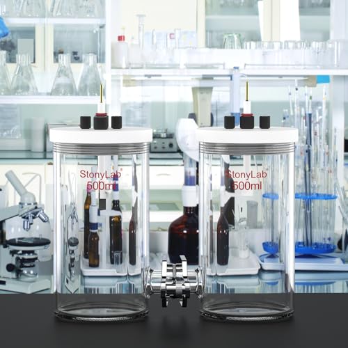 stonylab H-Typ-Elektrolytzellen, Borosilikat Austauschbar Ionenaustauscher-Membran-Elektrolyseur Abgedichtete Elektrochemische Zellen mit PTFE-Deckel und Elektroden, 500 ml