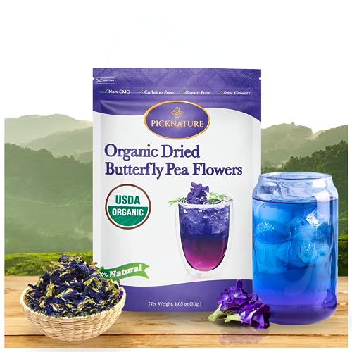 Picknature Butterfly Pea Flower Tea Loose Leaf Freshly Picked From Thailand | Mini Pack (100+ Cups) | Herbal Blue Tea Gifts |Usda Organic