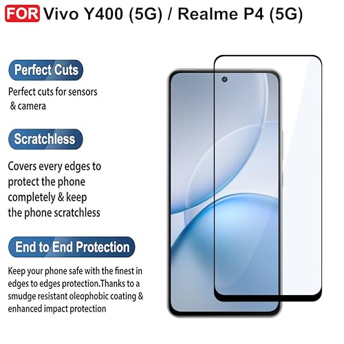 Image of CEDO Tempered Glass for Vivo Y400 (5G) / Realme P4 (5G) | Screen Protector Full HD Quality Tempered Glass Anti-Scratch Edge to Edge Coverage with Easy Installation Kit (Black)