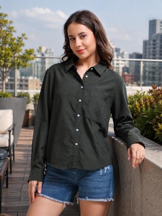 Image of Glam & Chique Women's Relaxed Fit Spread Collar Solid Casual Shirt S-2XL