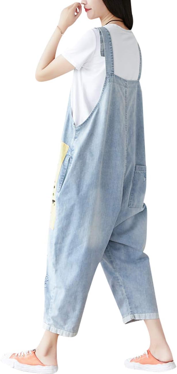 Women's Adjustable Strap Denim Overalls Wide Leg Jumpsuits Rompers