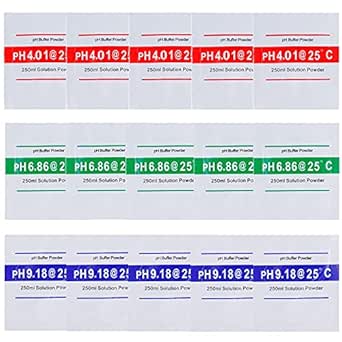 BOJACK 15 Pack of pH Meter Buffer Solution Powder for Precise and Easy PH Calibration, PH Calibration Powder Solution 4.01pH,6.86pH and 9.18pH