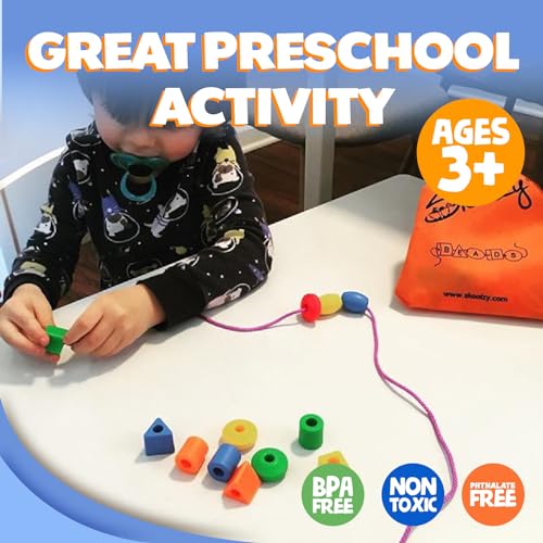 Skoolzy Lacing Beads 30 Pcs for Montessori Toys for 3 Year Old and Toddler Crafts Ages 2-4 with Beads for Kids Learning and Travel Activities Fine Motor Skills Toys - Image 7