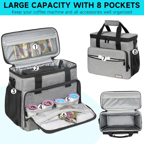 Image of Coffee Maker Travel Bag Compatible with Keurig K-Mini Mate /Mate Plus,Single Serve Coffee Brewer Carrying Case with Multiple Pockets for K-Cup Pods & Accessories,Gift for Coffee Lovers,Easy-Clean,Grey