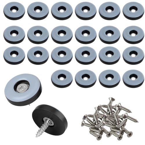 24Pièces Patins en Téflon à Visser Ø 22mm Patins de Meubles (Ronds, Noirs) avec 24 vis en Acier Inoxydable PTFE Patins Glisseurs pour Meubles pour...