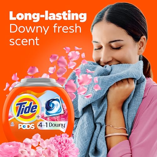 Image of Tide PODS Laundry Detergent Soap with Downy 4-in-1 Stain Remover Freshness Softness Detergent pacs, April Fresh Scent, 57 Count