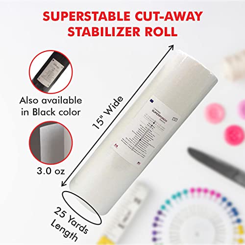 Superpunch Cutaway Stabilizer For Embroidery Machines, Superstable White 3.0 Oz Thick Cut Away Stabilizer-15 Inch X 25 Yard Roll, Cut Away Machine Embroidery Stabilizer Backing - Made In Usa #TOP1